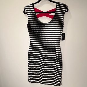 Guess Bodycon Navy Blue and White Striped Dress